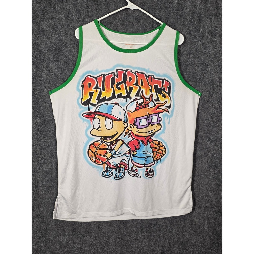 Nickelodeon Rugrats Basketball Jersey Mens XXL White Green Tommy Chuckie 91 Mesh